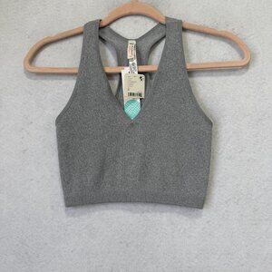 FP Movement Sports Bra Womens Medium Gray Ribbed Racerback Crop Top Yoga Gym